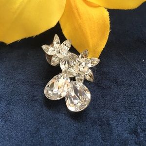 Clear Crystal Rhinestone Floral Teardrop Earrings